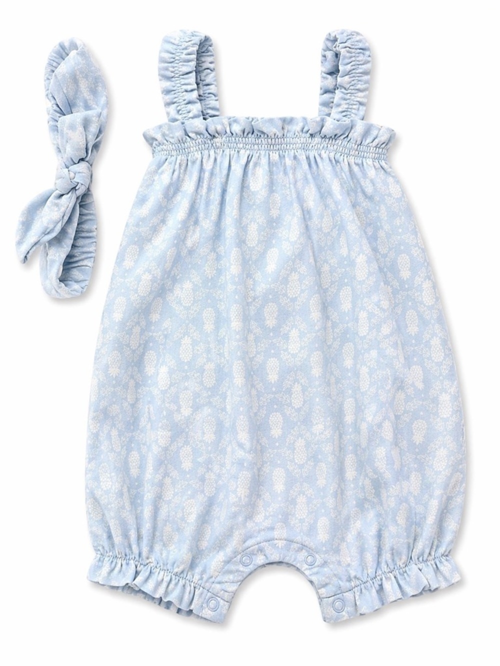 First Impressions Pineapple Chambray Romper & Headband Set 12M NWT